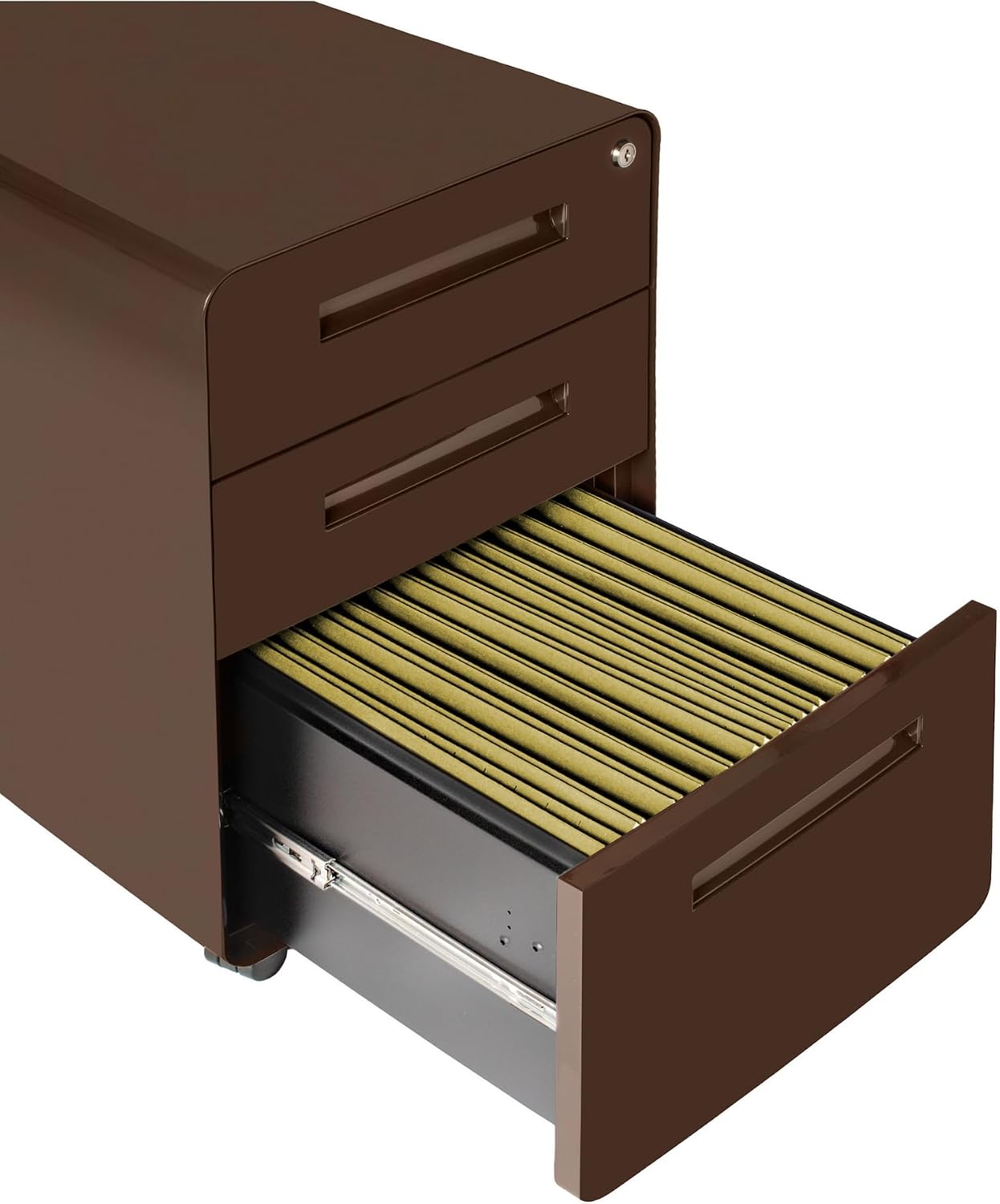 Laura Davidson Furniture Stockpile 3 Drawer File Cabinet with Lock - Under Office Desk Metal Filing Cabinet, Legal/Letter File Folders, Wheels and Stationary Feet, Pre-Assembled, Dark Brown Laura Davidson Furniture Stockpile 3 Drawer File Cabinet with Lock - Under Office Desk Metal Filing Cabinet, Legal/Letter File Folders, Wheels and Stationary Feet, Pre-Assembled, Dark Brown - Image 7