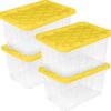 Sterilite Industrial Storage Box with Lids for Garage, 27 Gallon, 4-Pack | Heavy-Duty and Stackable Utility Box Containers for Home, Office, and Basement Organization, Yellow