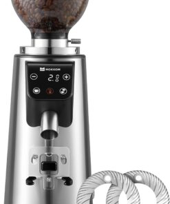 MOKKOM 64mm Flat Burr Coffee Grinder, Espresso Grinder,100 Grind Settings | 2 Burr Options, Coffee Bean Grinder with Single Dose,Anti-Static,Precision Timer,Stainless Steel Body, Espresso French Press