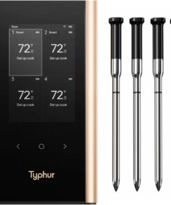 Sync Gold Wireless WiFi Meat Thermometer, 4 Slim Probes, 6 Sensors, 10x Stronger Signal, ±0.5℉ Accuracy, Smart Base Direct Setup, Reliable Reading Through Kamado Grill, BBQ, Oven, Smoker, Air Fryer