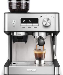 Gevi 20 Bar Espresso Machine with Grinder & Steam Wand for Latte Cappuccino | Removable Water Tank, Powerful Milk Frother, Stable Pressure System For Crafting Silky Homemade Coffee Drinks