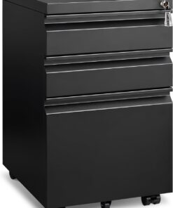 Approgreent 3 Drawer File Cabinet for Home Office, Under Desk Mobile Filing Cabinet with Lock for A4-Size/Letter-Size/Legal-Size, Black (HSEJ-3D)