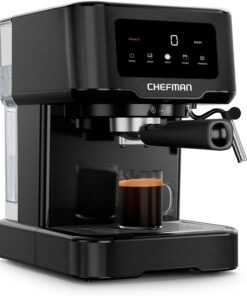 Chefman CraftBrew Espresso Machine, 15-Bar Pump Digital Espresso Maker w/Steam Wand for Latte & Cappuccino, Compact Espresso Coffee Machine w/ 1.5L Removable Water Reservoir - Stainless Black