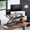 VIVO Rustic Vintage Brown 32 inch Standing Desk Converter, DESK-V000KN | Height Adjustable, Stand Up Desk Riser, Wide Keyboard Tray, Dual Monitor and Laptop Workstation, Black Frame, K Series