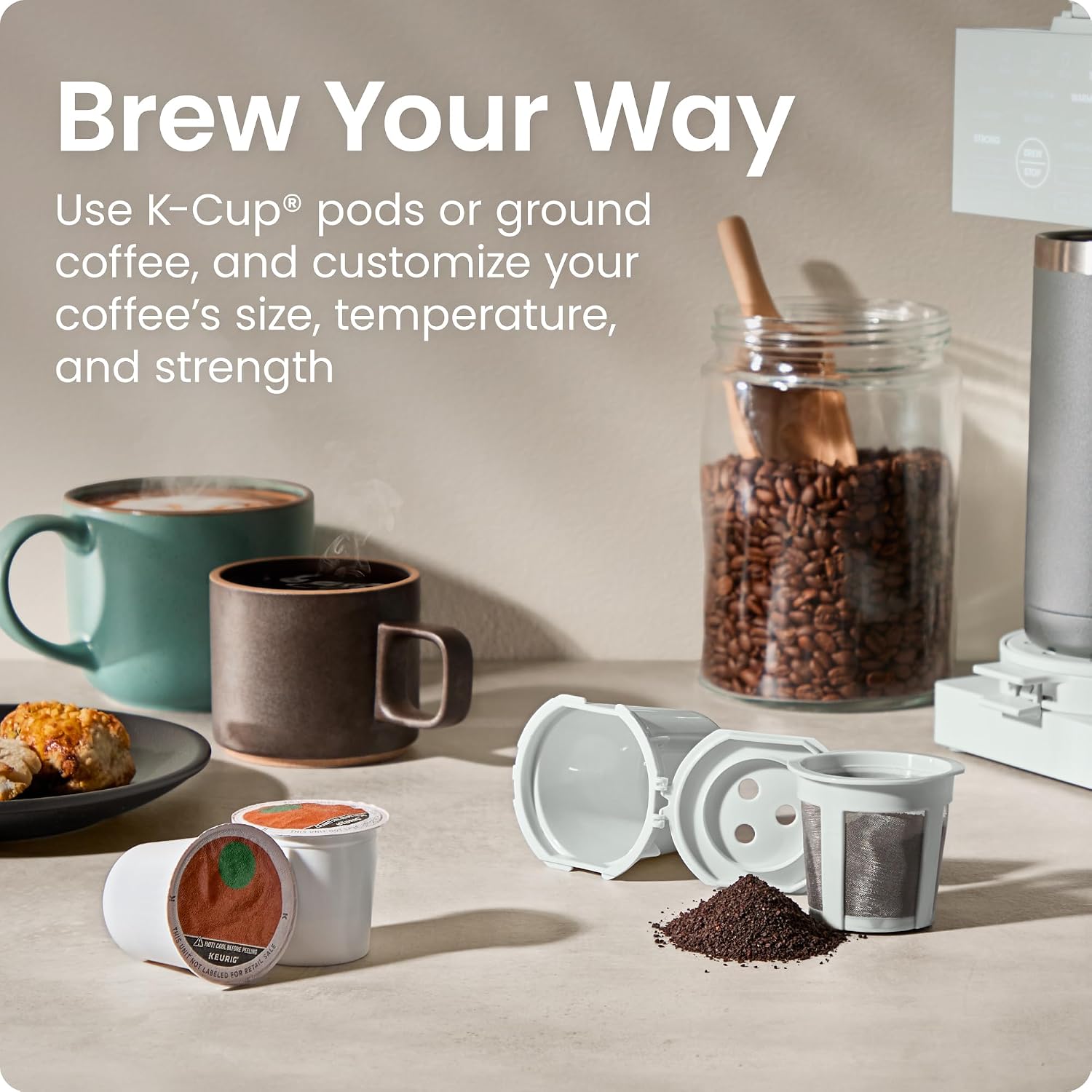 Chefman Caffeinator Single Serve Coffee Maker, Brew Kcups & Grounds, Drip Coffee Machine with Brew Strength Settings, Iced Coffee Function, 45 oz. Removable Water Reservoir Chefman Caffeinator Single Serve Coffee Maker, Brew Kcups & Grounds, Drip Coffee Machine with Brew Strength Settings, Iced Coffee Function, 45 oz. Removable Water Reservoir - Image 4