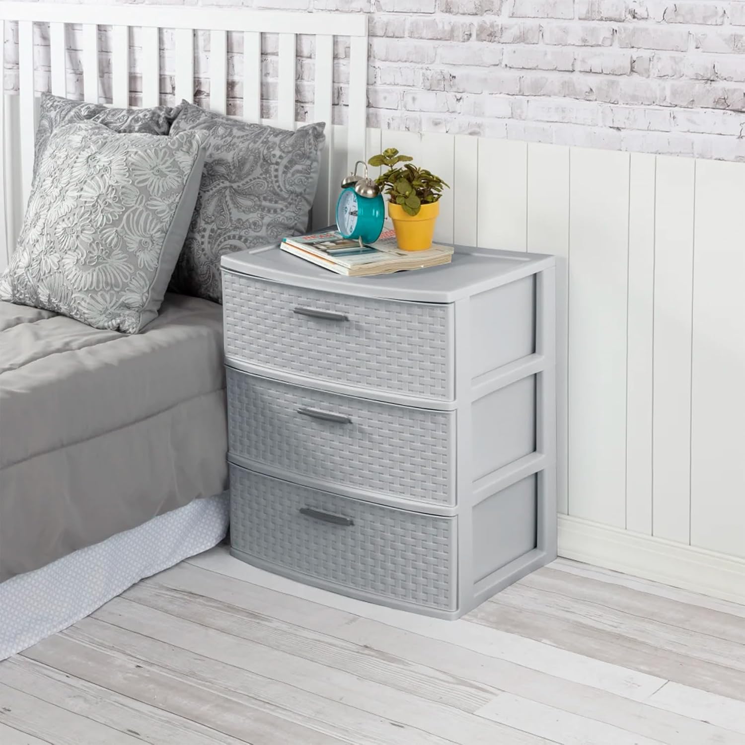 Sterilite Wide 3 Drawer Storage Tower, Weave Pattern, Cement, 2-Pack | Organizing Plastic Drawers and Containers for Home, Office, Desk, Clothes, Dresser, Kitchen, and Pantry Sterilite Wide 3 Drawer Storage Tower, Weave Pattern, Cement, 2-Pack | Organizing Plastic Drawers and Containers for Home, Office, Desk, Clothes, Dresser, Kitchen, and Pantry - Image 5