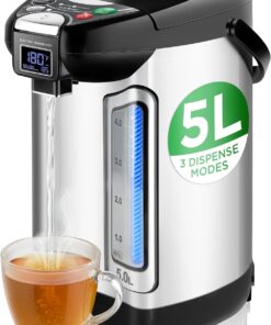 NutriChef Digital Water Boiler and Warmer - 5L/5.28 Qt Stainless Electric Hot Water Dispenser w/LCD Display, Rotating Base, Keep Warm, Auto Shut Off, Safety Lock, Instant Heating for Coffee & Tea