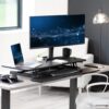 VIVO Black 42 in Standing Desk Converter, DESK-V042KB | Large, Height Adjustable, Stand Up Desk Riser, Wide Keyboard Tray, Dual Monitor and Laptop Workstation, Black Frame, K Series
