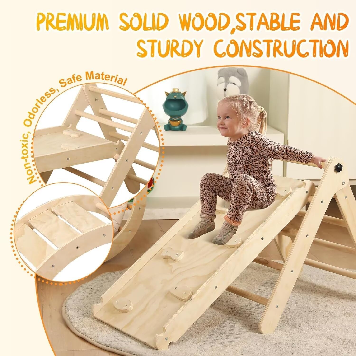 Pikler Triangle Set with Cushion, 7 in 1 Toddler Climbing Toys Indoor | Foldable Space-saving Design, Montessori-inspired Learning, Reversible Slide & Ramp, ASTM F963 Standards for Toddlers 18M-5Y Pikler Triangle Set with Cushion, 7 in 1 Toddler Climbing Toys Indoor | Foldable Space-saving Design, Montessori-inspired Learning, Reversible Slide & Ramp, ASTM F963 Standards for Toddlers 18M-5Y - Image 3