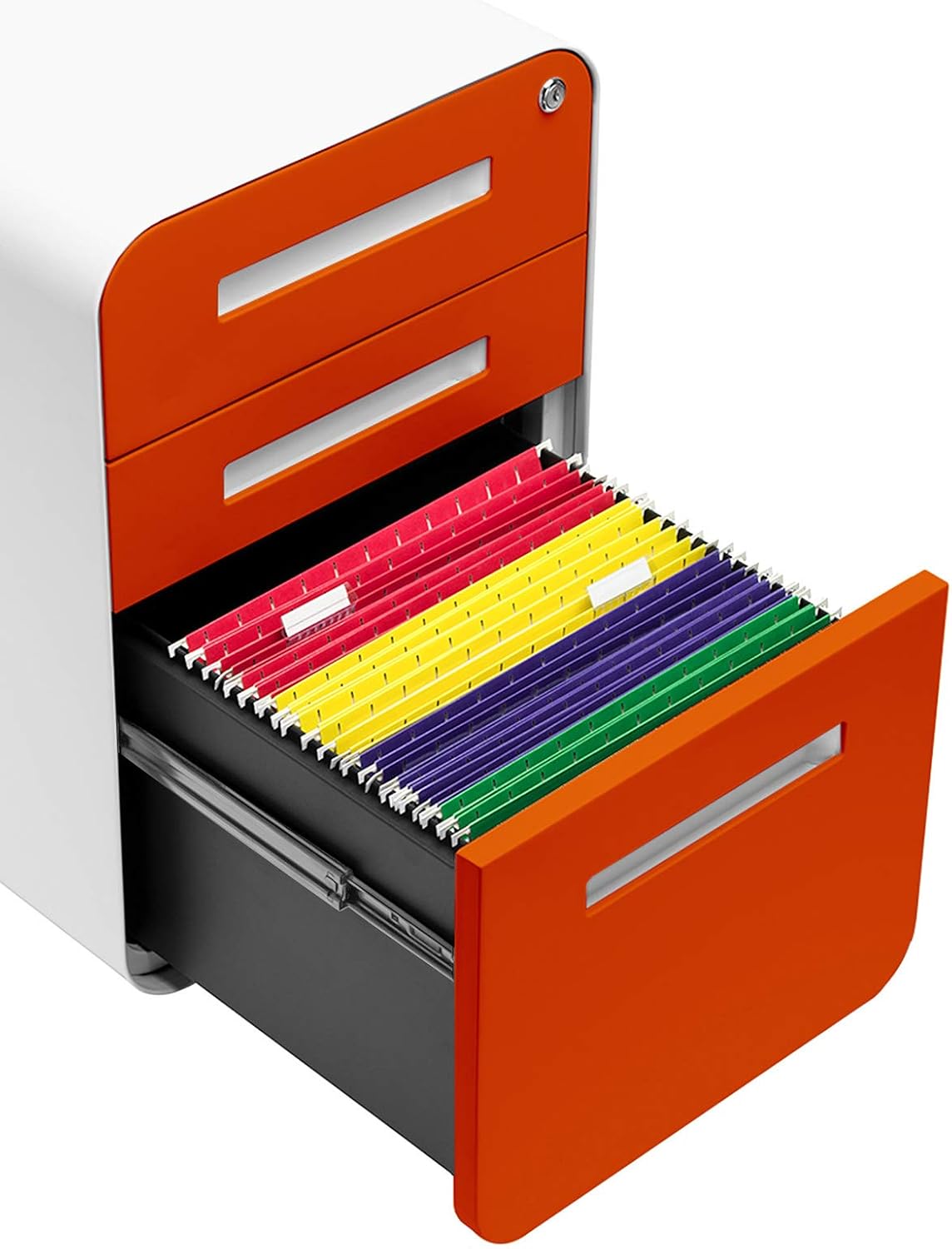 Laura Davidson Furniture Stockpile 3 Drawer File Cabinet with Lock - Under Office Desk Metal Filing Cabinet, Legal/Letter File Folders, Wheels and Stationary Feet, Pre-Assembled, Orange Faceplate Laura Davidson Furniture Stockpile 3 Drawer File Cabinet with Lock - Under Office Desk Metal Filing Cabinet, Legal/Letter File Folders, Wheels and Stationary Feet, Pre-Assembled, Orange Faceplate - Image 5