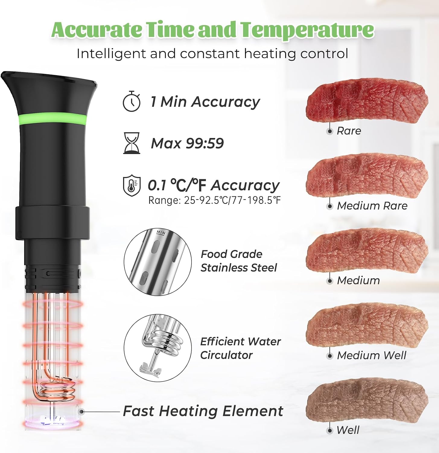 Sous Vide Cooker Machine 1000W Immersion Circulator with Recipe | Small Space-Saving Design, Clear Indicator, Sous Vide Machine with Accurate Temperature and Time Control Sous Vide Cooker Machine 1000W Immersion Circulator with Recipe | Small Space-Saving Design, Clear Indicator, Sous Vide Machine with Accurate Temperature and Time Control - Image 4