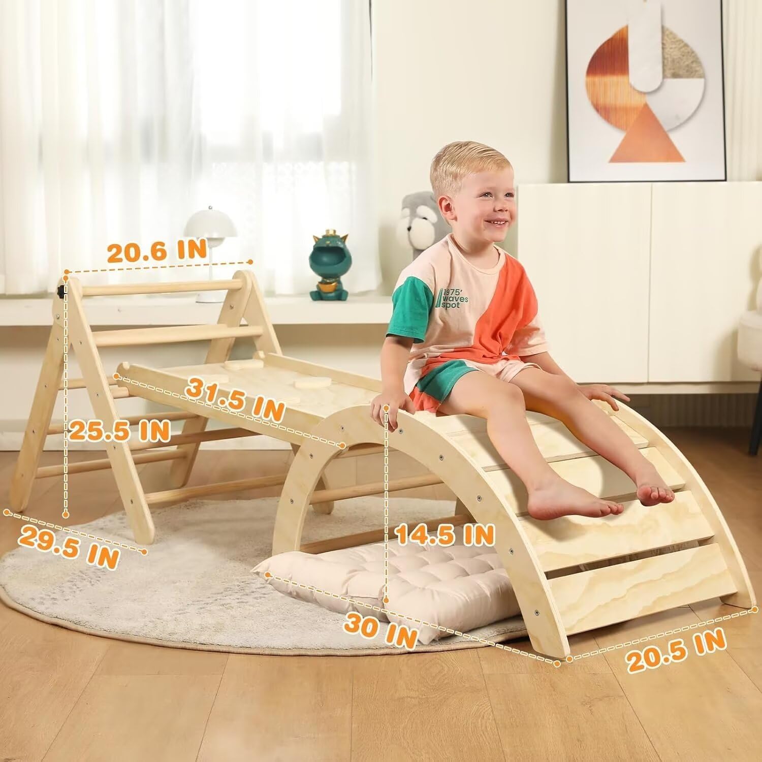 Pikler Triangle Set with Cushion, 7 in 1 Toddler Climbing Toys Indoor | Foldable Space-saving Design, Montessori-inspired Learning, Reversible Slide & Ramp, ASTM F963 Standards for Toddlers 18M-5Y Pikler Triangle Set with Cushion, 7 in 1 Toddler Climbing Toys Indoor | Foldable Space-saving Design, Montessori-inspired Learning, Reversible Slide & Ramp, ASTM F963 Standards for Toddlers 18M-5Y - Image 2