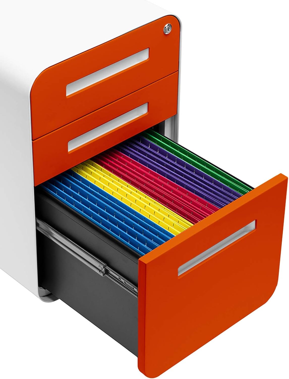 Laura Davidson Furniture Stockpile 3 Drawer File Cabinet with Lock - Under Office Desk Metal Filing Cabinet, Legal/Letter File Folders, Wheels and Stationary Feet, Pre-Assembled, Orange Faceplate Laura Davidson Furniture Stockpile 3 Drawer File Cabinet with Lock - Under Office Desk Metal Filing Cabinet, Legal/Letter File Folders, Wheels and Stationary Feet, Pre-Assembled, Orange Faceplate - Image 6