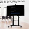 VIVO Premium Aluminum Mobile TV Cart for 32 to 120 inch Screens up to 308 lbs, LCD LED OLED 4K Smart Flat and Curved Panels, Heavy Duty Stand, Shelf, Wheels, Max VESA 1000x600, Black, STAND-TV120B VIVO Premium Aluminum Mobile TV Cart for 32 to 120 inch Screens up to 308 lbs, LCD LED OLED 4K Smart Flat and Curved Panels, Heavy Duty Stand, Shelf, Wheels, Max VESA 1000x600, Black, STAND-TV120B