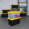 Sterilite Industrial Storage Tote with Lids for Garage, 27 Gallon, 4-Pack | Heavy-Duty and Stackable Utility Box Containers for Home, Office, and Basement Organization, Black/Yellow Sterilite Industrial Storage Tote with Lids for Garage, 27 Gallon, 4-Pack | Heavy-Duty and Stackable Utility Box Containers for Home, Office, and Basement Organization, Black/Yellow