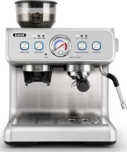 Gevi Dual Boiler Espresso Machine With Built‑In Burr Grinder | 58mm Commercial Portafilter, 31 Grind Levels, Stainless Steel Steam Wand, Sterling Silver for Home Barista Brewing