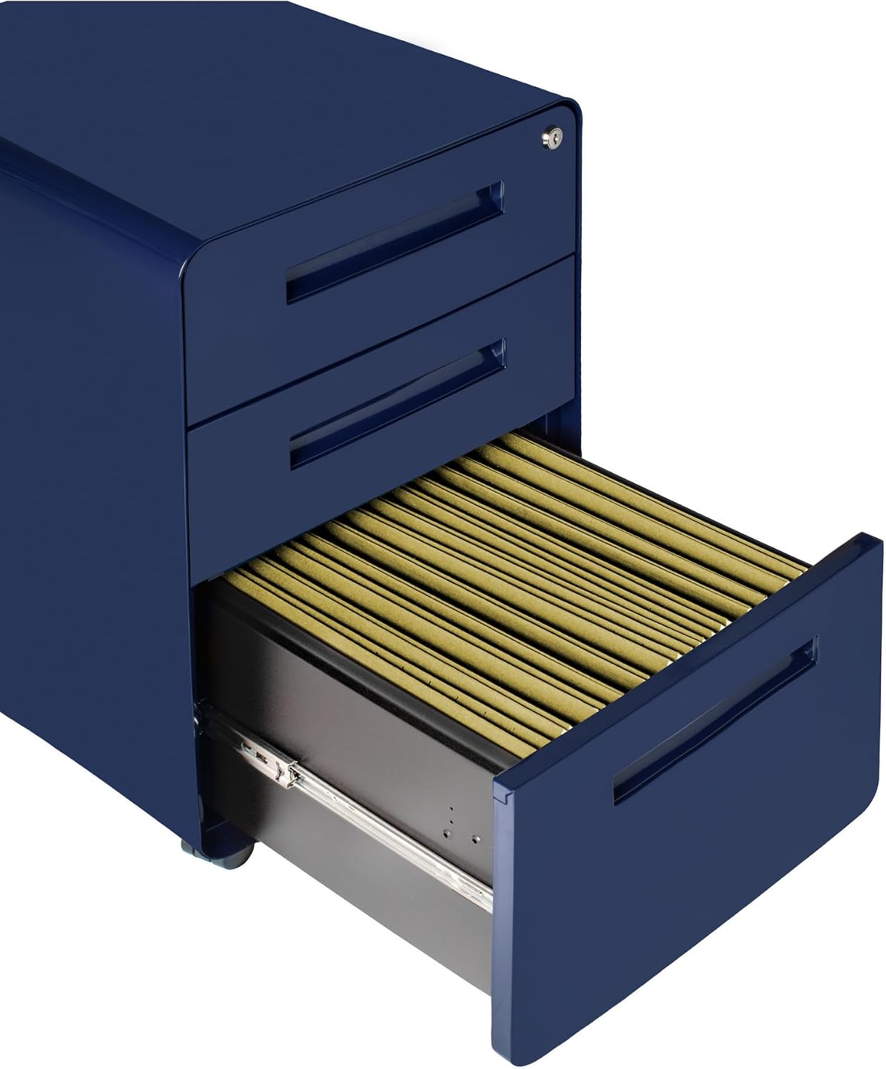 Laura Davidson Furniture Stockpile 3 Drawer File Cabinet with Lock - Under Office Desk Metal Filing Cabinet, Legal/Letter File Folders, Wheels and Stationary Feet, Pre-Assembled, Navy Blue Laura Davidson Furniture Stockpile 3 Drawer File Cabinet with Lock - Under Office Desk Metal Filing Cabinet, Legal/Letter File Folders, Wheels and Stationary Feet, Pre-Assembled, Navy Blue - Image 8