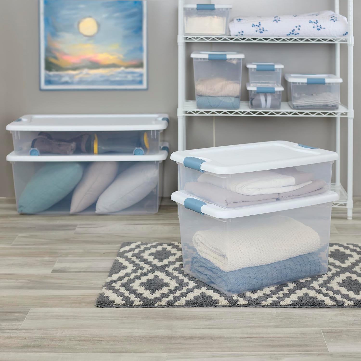 Sterilite 12 Pack Latching Box, Under Bed Storage Bins with Lids, Clear Plastic, 64 Quart - Heavy-Duty Organizing Containers for Closet, Bathroom, and Office Sterilite 12 Pack Latching Box, Under Bed Storage Bins with Lids, Clear Plastic, 64 Quart - Heavy-Duty Organizing Containers for Closet, Bathroom, and Office - Image 7