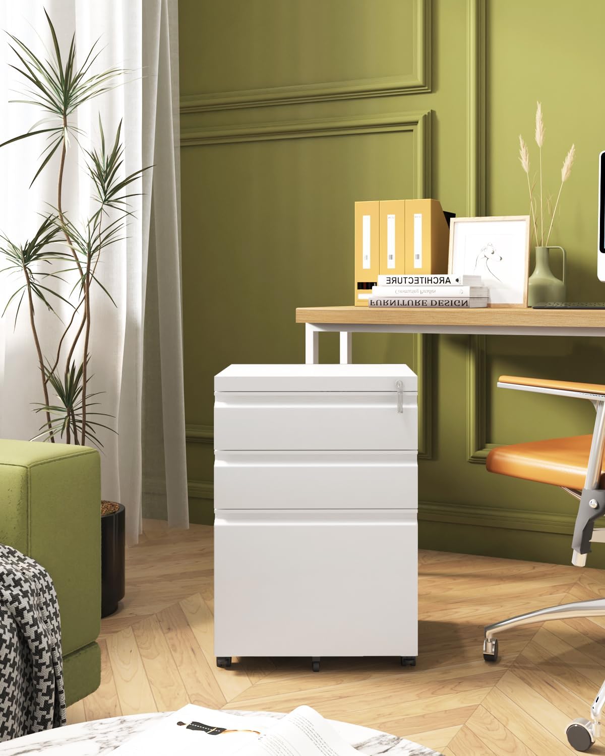 Approgreent Mobile File Cabinet for Home Office, Lockable 3 Drawer Filing Cabinet with Wheels for A4-Size/Letter-Size/Legal-Size, Fully Assembled Except Casters, White Approgreent Mobile File Cabinet for Home Office, Lockable 3 Drawer Filing Cabinet with Wheels for A4-Size/Letter-Size/Legal-Size, Fully Assembled Except Casters, White - Image 9