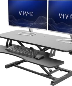 VIVO Black 42 in Standing Desk Converter, DESK-V042KB | Large, Height Adjustable, Stand Up Desk Riser, Wide Keyboard Tray, Dual Monitor and Laptop Workstation, Black Frame, K Series