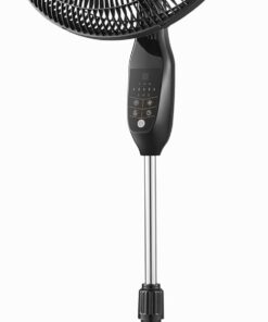 PELONIS 18" 5-Blade Adjustable Oscillating Pedestal Fan with Remote, Black | Black Standing Fan with 90° Oscillation and 24° Tilt, 5-Speeds, 4 Modes, Eco Control, 7-Hr Timer for Living Room and Office