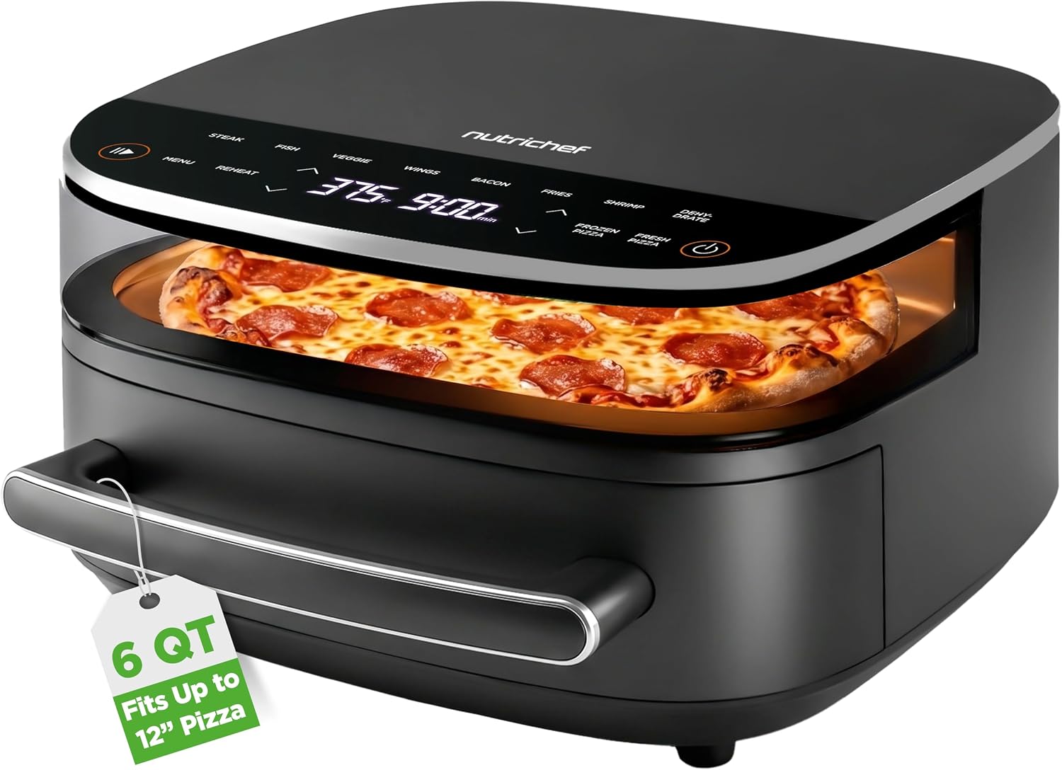 NutriChef 6 Quart Extra Large Air Fryer with 11-in-1 Cooking Presets | Extra-Large Basket Fits Up to 12” Pizza | Adjustable Temperature 450F & Timer Range | Dual Heat Source Technology | Grey NutriChef 6 Quart Extra Large Air Fryer with 11-in-1 Cooking Presets | Extra-Large Basket Fits Up to 12” Pizza | Adjustable Temperature 450F & Timer Range | Dual Heat Source Technology | Grey