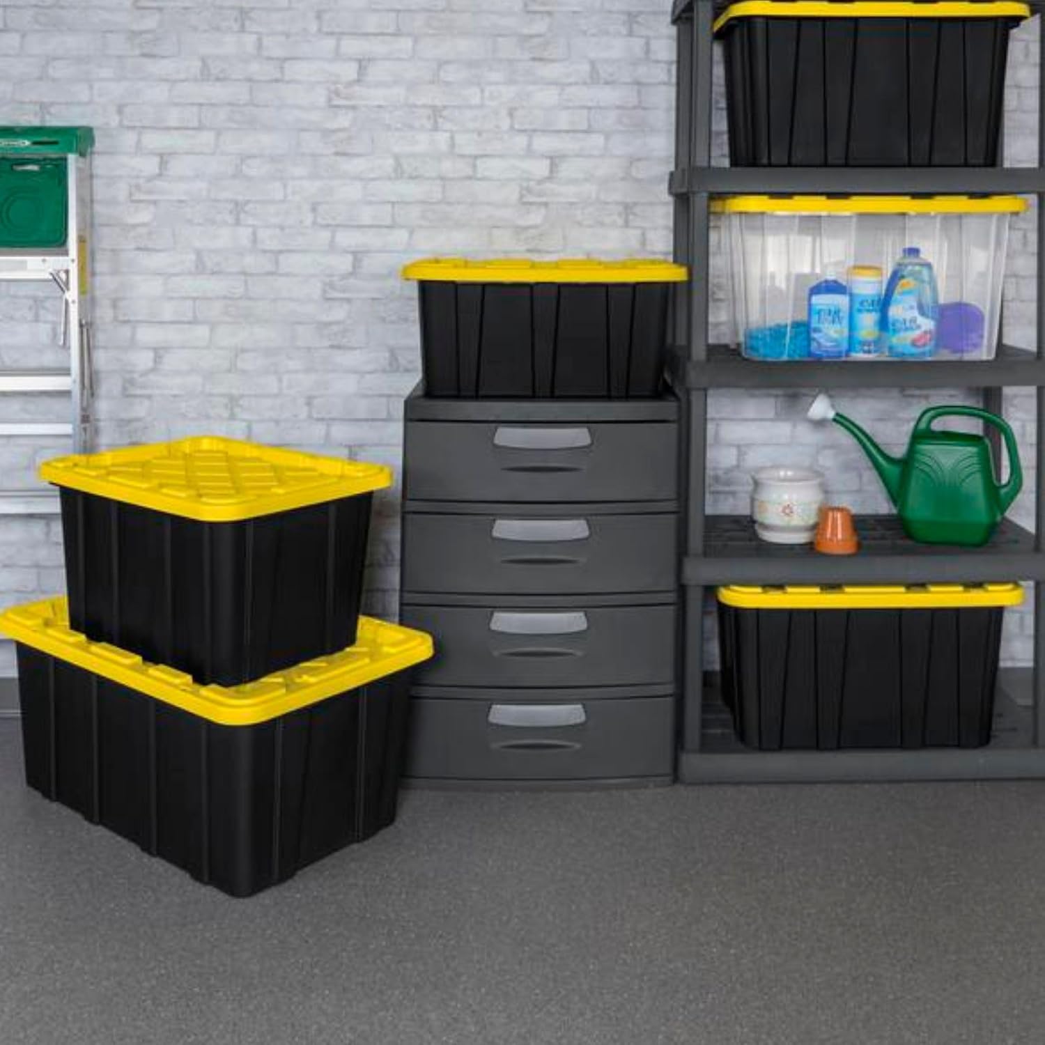 Sterilite Industrial Storage Tote with Lids for Garage, 27 Gallon, 4-Pack | Heavy-Duty and Stackable Utility Box Containers for Home, Office, and Basement Organization, Black/Yellow Sterilite Industrial Storage Tote with Lids for Garage, 27 Gallon, 4-Pack | Heavy-Duty and Stackable Utility Box Containers for Home, Office, and Basement Organization, Black/Yellow - Image 7