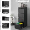 Approgreent Vertical 4 Drawer File Cabient with Lock, Metal Filing Cabinets for Home Office, Heavty Duty Office Storage Cabinet for A4/Letter/Legal (Matte Black)