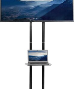 VIVO Tall TV Cart for 32 to 83 inch Screens up to 110 lbs, LCD LED OLED 4K Smart Flat and Curved Panels, Rolling Stand with Laptop DVD Shelf, Locking Wheels, Max VESA 600x400, Black, STAND-TV13E