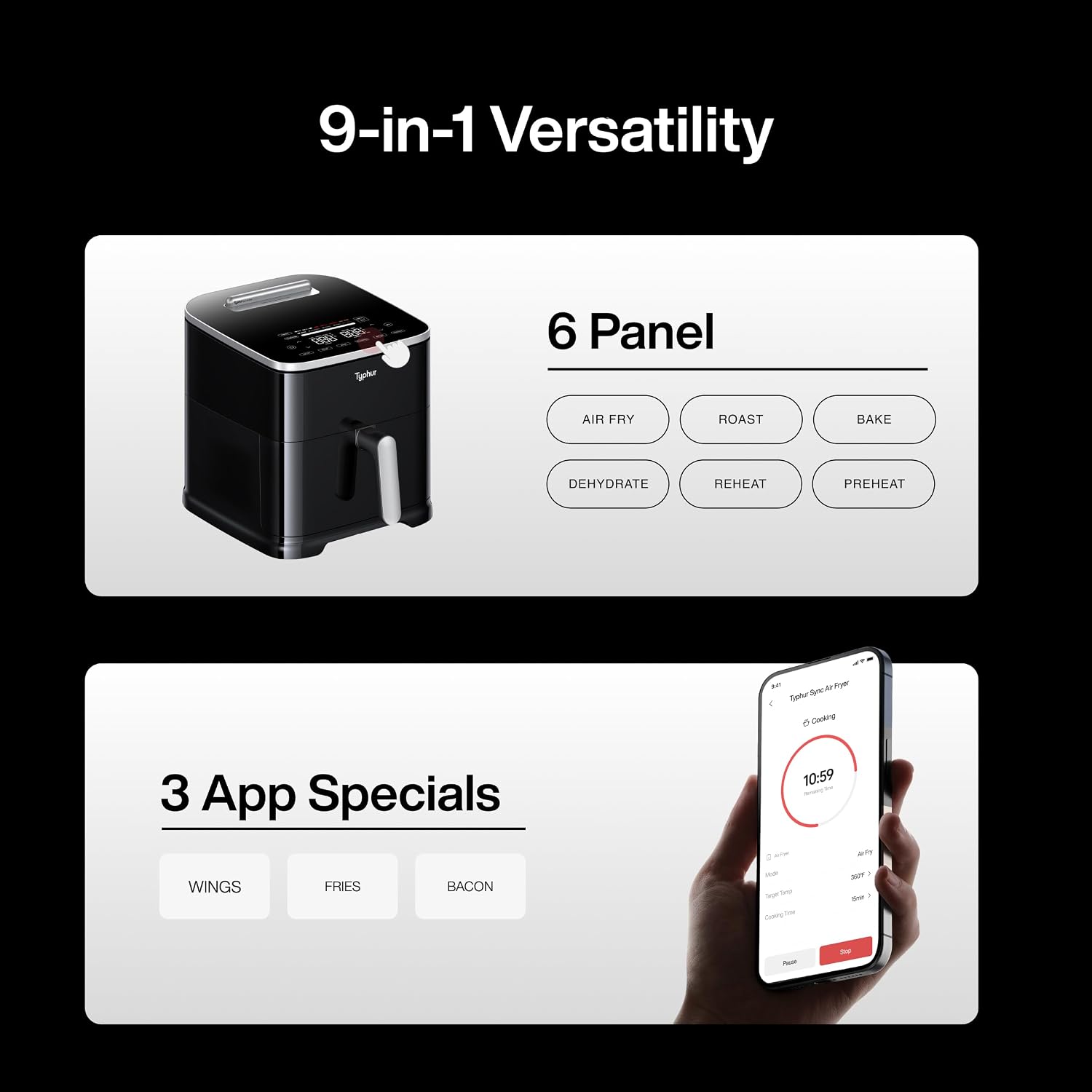 Typhur Sync 8QT AI Smart Air Fryer with Built-in Wireless Meat Thermometer | 9-in-1 XL Non Toxic Airfryer | PFAS-Free Ceramic Basket | 450°F Max | Fits 6lb Whole Chicken | Quiet & Dishwasher Safe | 120V Typhur Sync 8QT AI Smart Air Fryer with Built-in Wireless Meat Thermometer | 9-in-1 XL Non Toxic Airfryer | PFAS-Free Ceramic Basket | 450°F Max | Fits 6lb Whole Chicken | Quiet & Dishwasher Safe | 120V - Image 8