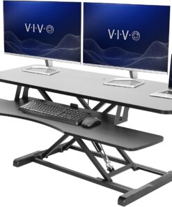 VIVO Black 48 in Standing Desk Converter, DESK-V048KB | Extra Large, Height Adjustable, Stand Up Desk Riser, Keyboard Tray, Dual Monitor & Laptop Workstation, Black Frame, K Series