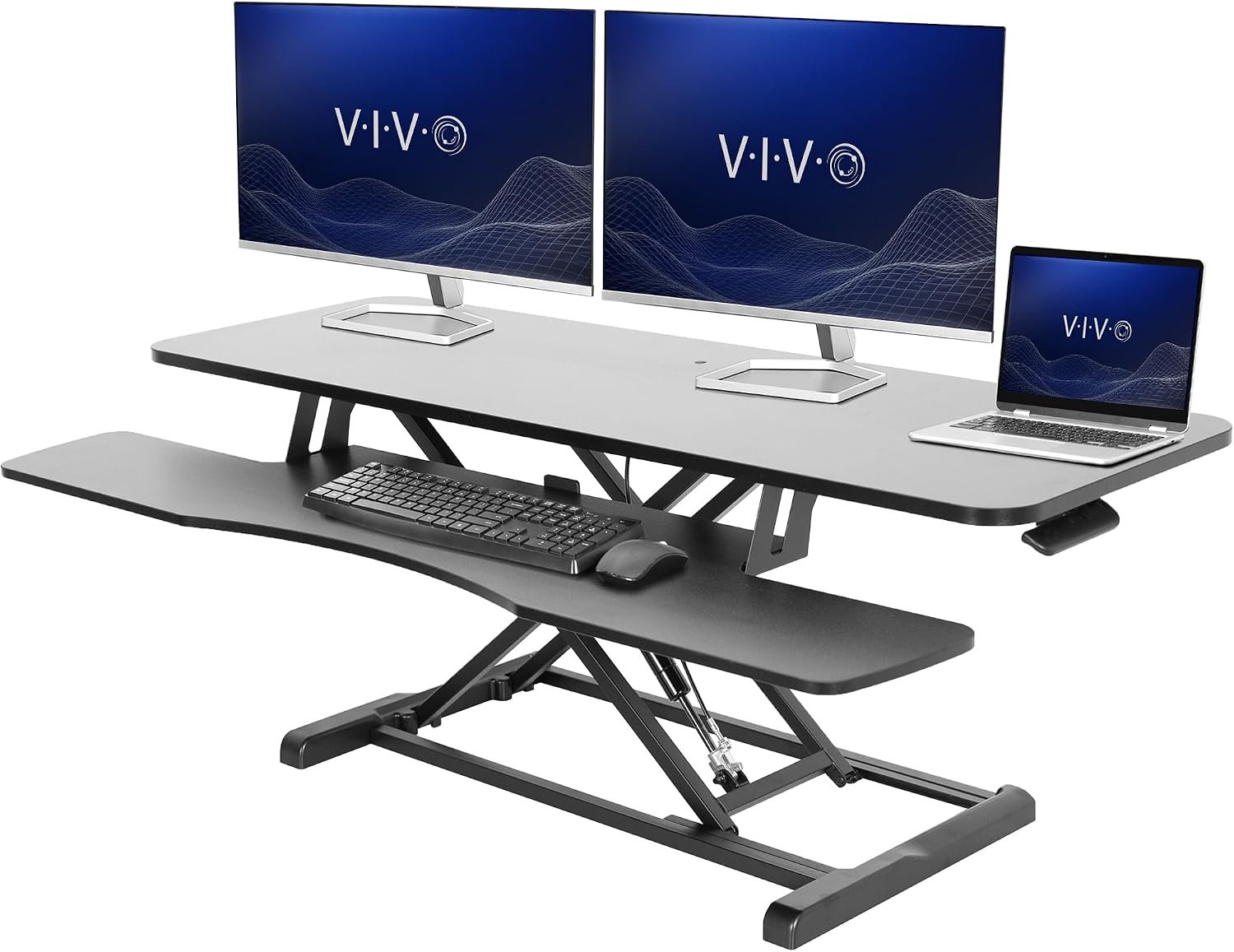 VIVO Black 48 in Standing Desk Converter, DESK-V048KB | Extra Large, Height Adjustable, Stand Up Desk Riser, Keyboard Tray, Dual Monitor & Laptop Workstation, Black Frame, K Series VIVO Black 48 in Standing Desk Converter, DESK-V048KB | Extra Large, Height Adjustable, Stand Up Desk Riser, Keyboard Tray, Dual Monitor & Laptop Workstation, Black Frame, K Series