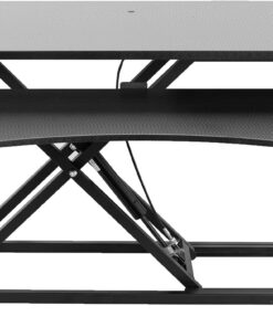 VIVO Black Carbon Fiber 42 inch Desk Converter, DESK-V042KR | Large, Height Adjustable, Stand Up Desk Riser, Wide Keyboard Tray, Dual Monitor and Laptop Workstation, Black Frame, K Series