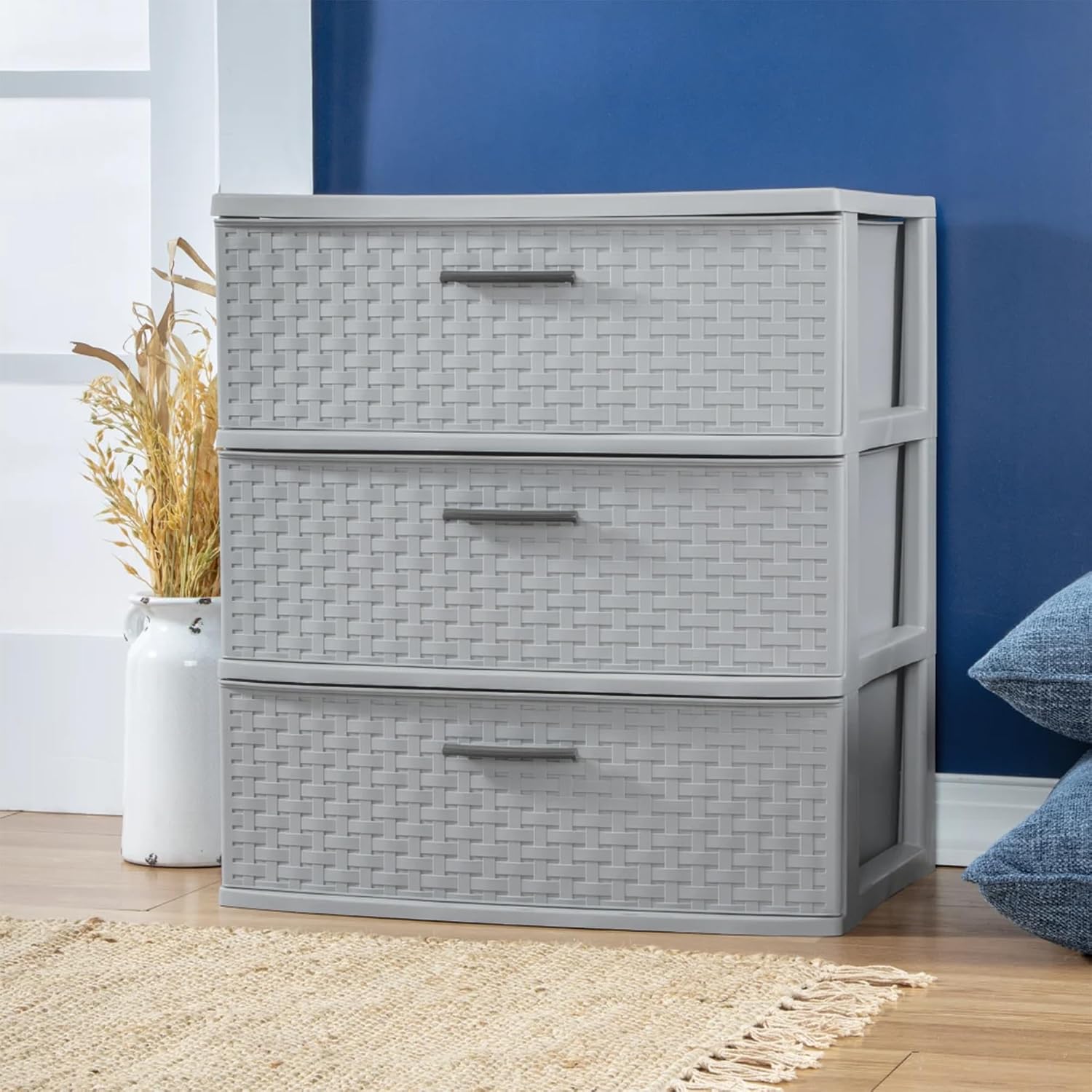 Sterilite Wide 3 Drawer Storage Tower, Weave Pattern, Cement, 2-Pack | Organizing Plastic Drawers and Containers for Home, Office, Desk, Clothes, Dresser, Kitchen, and Pantry Sterilite Wide 3 Drawer Storage Tower, Weave Pattern, Cement, 2-Pack | Organizing Plastic Drawers and Containers for Home, Office, Desk, Clothes, Dresser, Kitchen, and Pantry - Image 2