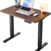 HUANUO 32x19 Inch Small Electric Standing Desk, Adjustable, Black Walnut | 176 Lbs Capacity, Rounded Corners, Wheel-Ready Feet, Compact Desktop, Apartment Workspace, 28.3–46.5 Inch Height Range