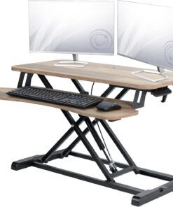 VIVO Reclaimed Wood 32 inch Desk Converter, DESK-V000KP | Height Adjustable, Stand Up Desk Riser, Wide Keyboard Tray, Dual Monitor and Laptop Workstation, Black Frame, K Series
