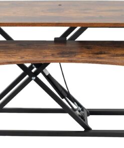 VIVO Rustic Vintage Brown 42 inch Standing Desk Converter, DESK-V042KN | Large, Height Adjustable, Stand Up Desk Riser, Wide Keyboard Tray, Dual Monitor and Laptop Workstation, Black Frame, K Series