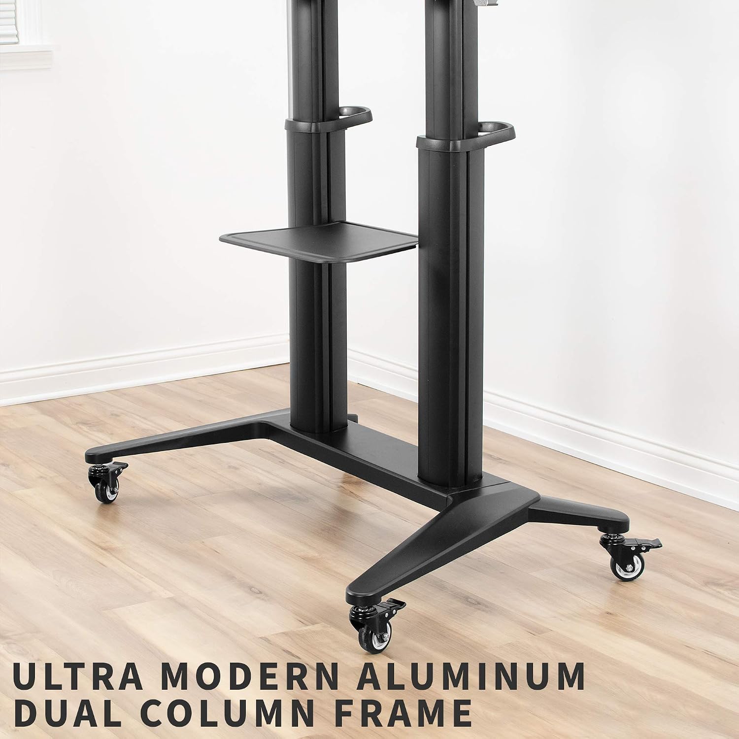 VIVO Premium Aluminum Mobile TV Cart for 32 to 120 inch Screens up to 308 lbs, LCD LED OLED 4K Smart Flat and Curved Panels, Heavy Duty Stand, Shelf, Wheels, Max VESA 1000x600, Black, STAND-TV120B VIVO Premium Aluminum Mobile TV Cart for 32 to 120 inch Screens up to 308 lbs, LCD LED OLED 4K Smart Flat and Curved Panels, Heavy Duty Stand, Shelf, Wheels, Max VESA 1000x600, Black, STAND-TV120B - Image 4