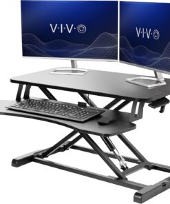 VIVO Black 32 in Standing Desk Converter, DESK-V000K | Height Adjustable, Stand Up Desk Riser, Wide Keyboard Tray, Dual Monitor and Laptop Workstation, Black Frame, K Series