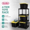 Sterilite 4-Tier Tote Rack with 4-Pack 27 Gallon Industrial Storage Totes | Shelving Unit and Heavy-Duty and Stackable Utility Box Containers for Home, Office, and Basement Organization, Black/Yellow Sterilite 4-Tier Tote Rack with 4-Pack 27 Gallon Industrial Storage Totes | Shelving Unit and Heavy-Duty and Stackable Utility Box Containers for Home, Office, and Basement Organization, Black/Yellow