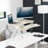 VIVO Light Wood 32 inch Standing Desk Converter, DESK-V000KF | Height Adjustable, Stand Up Desk Riser, Wide Keyboard Tray, Dual Monitor and Laptop Workstation, White Frame, K Series