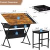 VECELO Drafting Table Art Desk Art Table Adjustable Drawing Table Tilted Tabletop with 2 Storage Drawers and Stool, Drawing Desk for Artist Painters Drawing, Crafting, Reading, Writing, Rustic Brown VECELO Drafting Table Art Desk Art Table Adjustable Drawing Table Tilted Tabletop with 2 Storage Drawers and Stool, Drawing Desk for Artist Painters Drawing, Crafting, Reading, Writing, Rustic Brown