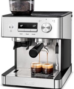 Gevi 20 Bar Espresso Machine With Built-In Grinder & Milk Frother | All-In-One Home Barista Machine Makes Latte & Cappuccino, 2.3L Detachable Tank, Stainless Steel Wand Produces Silky Microfoam