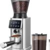 AMZCHEF Burr Coffee Grinder, 48 Settings, Less Static Mess, Metallic Silver | 40mm Burr, Low Retention, 0.5s LED Timer, Stainless Steel Body, Fit 51-54/58 Espresso Portafilter, Cleaning Brush Included