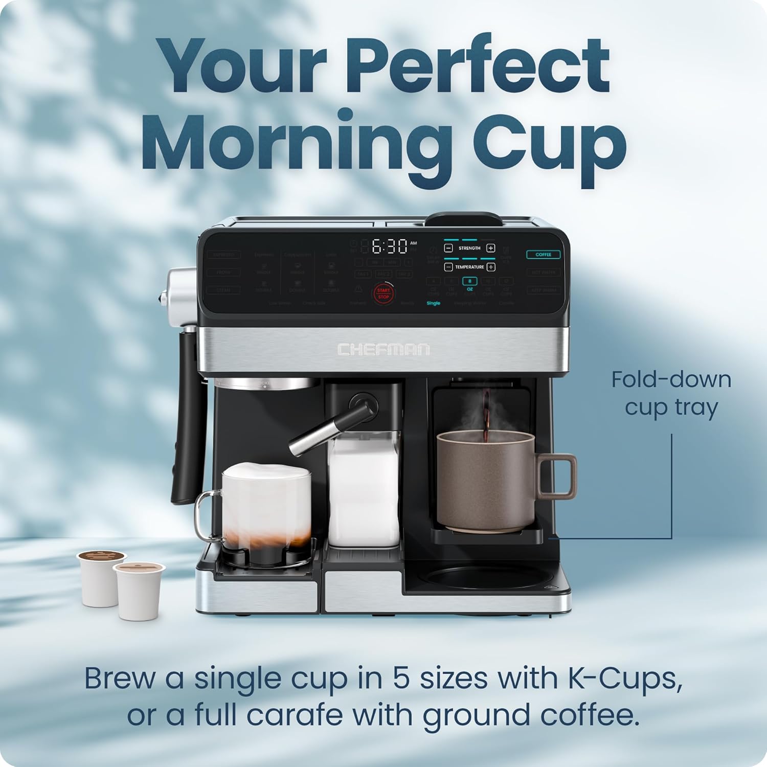 Chefman Coffee Maker Espresso Machine Combo, 8-in-1 Coffee Station with Automatic Milk Frother for Lattes, Cappuccinos, Macchiatos, 20-Bar Pump, 12-Cup Carafe & 3L Water Tank - Black Chefman Coffee Maker Espresso Machine Combo, 8-in-1 Coffee Station with Automatic Milk Frother for Lattes, Cappuccinos, Macchiatos, 20-Bar Pump, 12-Cup Carafe & 3L Water Tank - Black - Image 5