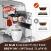 AMZCHEF Espresso Machine, Auto Milk Frother, 20 Bar Pressure, Silver | Home Coffee Maker with 61oz Removable Tank & LCD Display, One-Touch Latte for Beginners, 3-Year Warranty