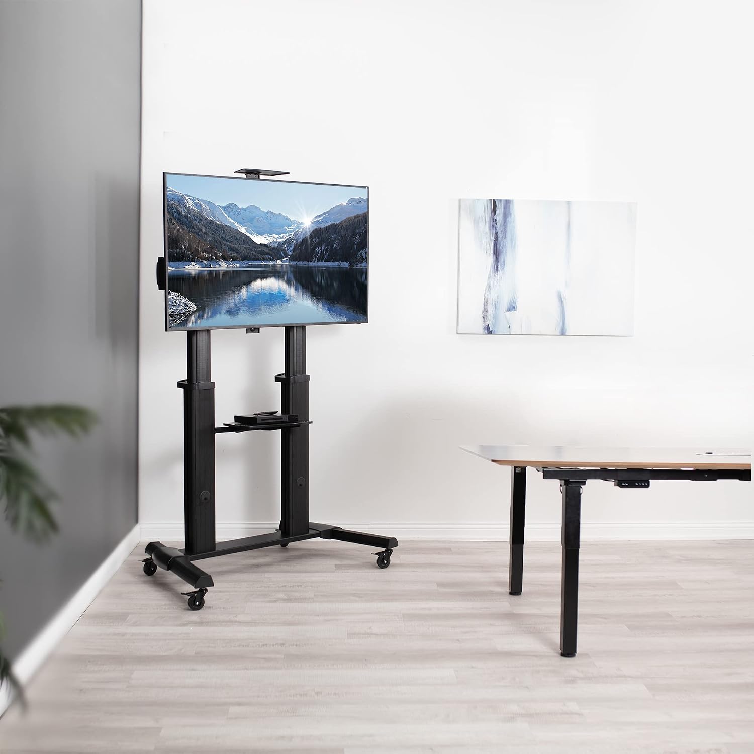 VIVO Aluminum Mobile TV Cart for 32 to 100 inch Screens up to 220 lbs, LCD LED OLED 4K Smart Flat and Curved Panels, Heavy Duty Stand, Shelf, Wheels, Max VESA 1000x600, Black, STAND-TV22B VIVO Aluminum Mobile TV Cart for 32 to 100 inch Screens up to 220 lbs, LCD LED OLED 4K Smart Flat and Curved Panels, Heavy Duty Stand, Shelf, Wheels, Max VESA 1000x600, Black, STAND-TV22B - Image 2