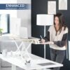 VIVO Light Wood 32 inch Standing Desk Converter, DESK-V000KF | Height Adjustable, Stand Up Desk Riser, Wide Keyboard Tray, Dual Monitor and Laptop Workstation, White Frame, K Series