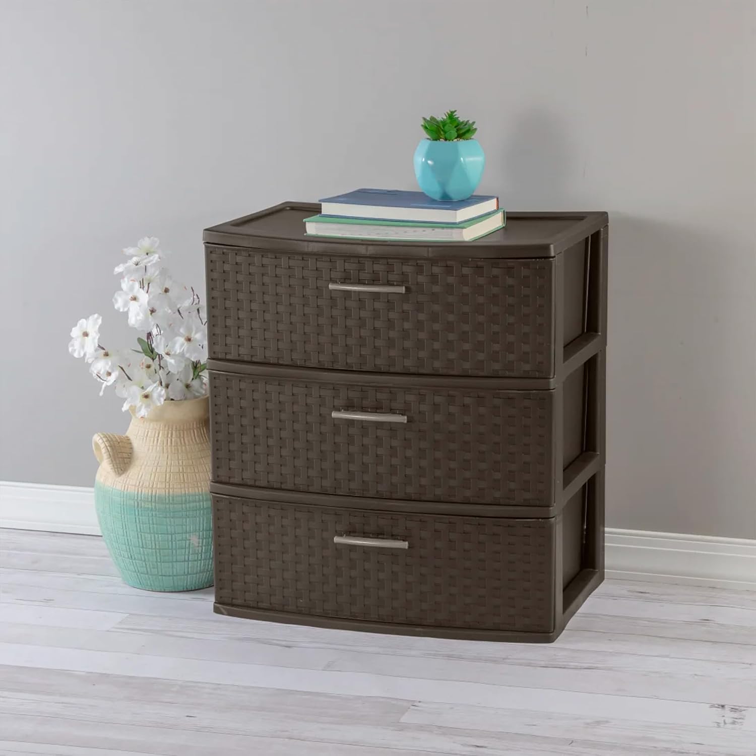 Sterilite Wide 3 Drawer Storage Organizer Tower, Weave - Espresso, 2 Pack | Organizing Plastic Drawers and Containers for Home, Office, Desk, Clothes, Dresser, Kitchen, and Pantry Sterilite Wide 3 Drawer Storage Organizer Tower, Weave - Espresso, 2 Pack | Organizing Plastic Drawers and Containers for Home, Office, Desk, Clothes, Dresser, Kitchen, and Pantry - Image 4