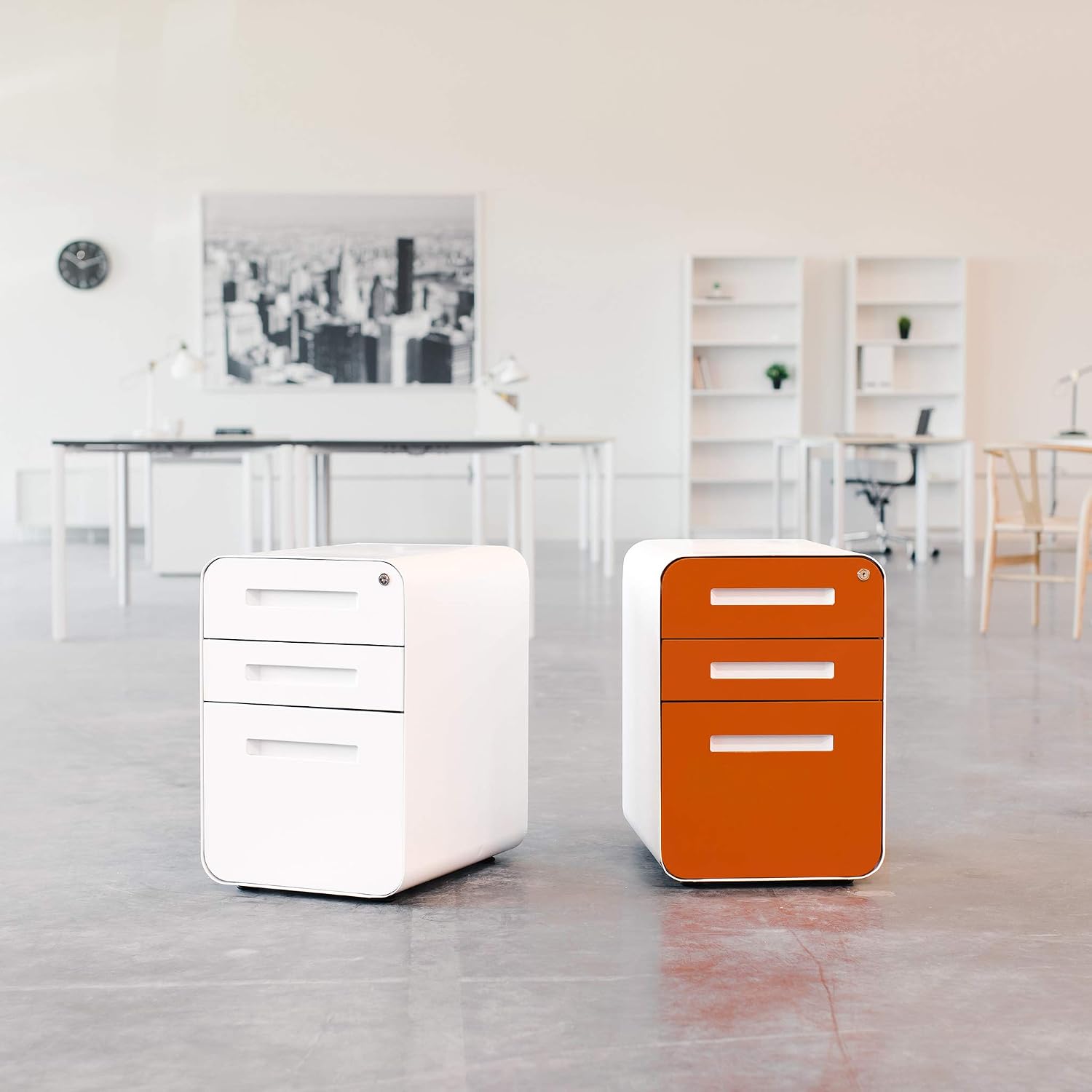 Laura Davidson Furniture Stockpile 3 Drawer File Cabinet with Lock - Under Office Desk Metal Filing Cabinet, Legal/Letter File Folders, Wheels and Stationary Feet, Pre-Assembled, Black Laura Davidson Furniture Stockpile 3 Drawer File Cabinet with Lock - Under Office Desk Metal Filing Cabinet, Legal/Letter File Folders, Wheels and Stationary Feet, Pre-Assembled, Black - Image 2